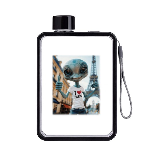 A Alien in Paris. I love Paris Flat Water Bottles