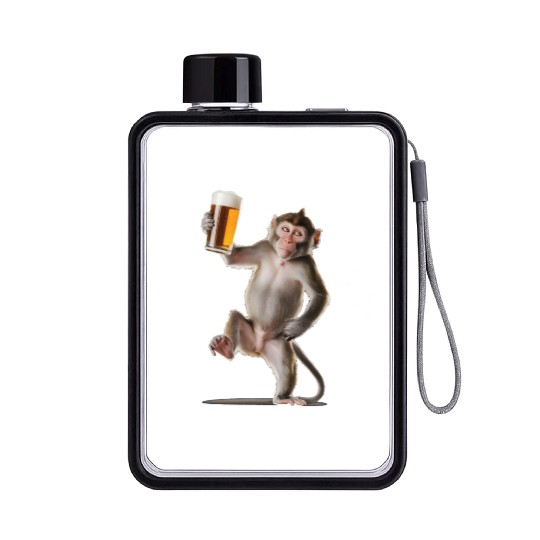 Monkey Drinking Beer Realistic Flat Water Bottles