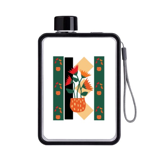 Red-Orange floral abstract art Flat Water Bottles