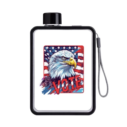 Unique Eagle American Flag Vote US Election 2024 Flat Water Bottles