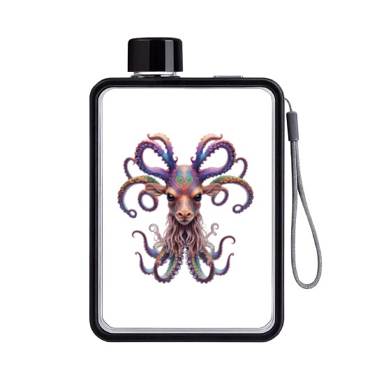 Psychedelic goa deer octopus Flat Water Bottles