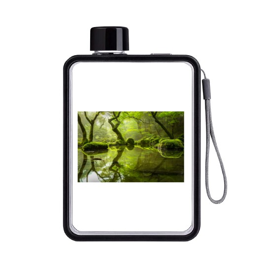 Enchanted Forest Reflections in Tranquil Pond Flat Water Bottles
