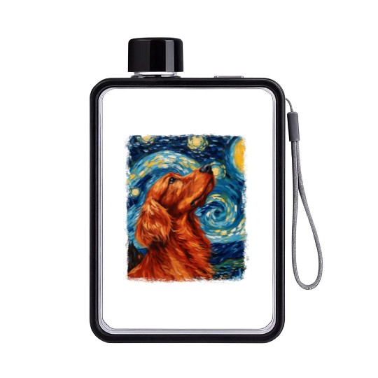 Irish Setter Dog Starry Night Painting Flat Water Bottles