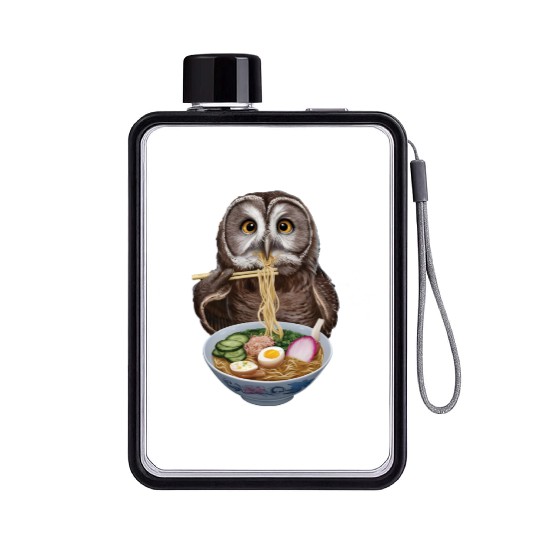 Owl Eating Ramen Realistic Flat Water Bottles