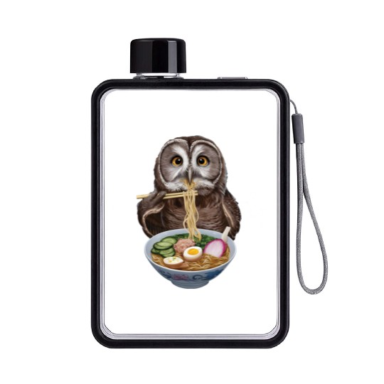 Owl Eating Ramen Realistic Flat Water Bottles