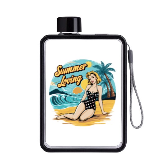 Retro Summer Loving Beach Vibes for a Beach Lover Flat Water Bottles