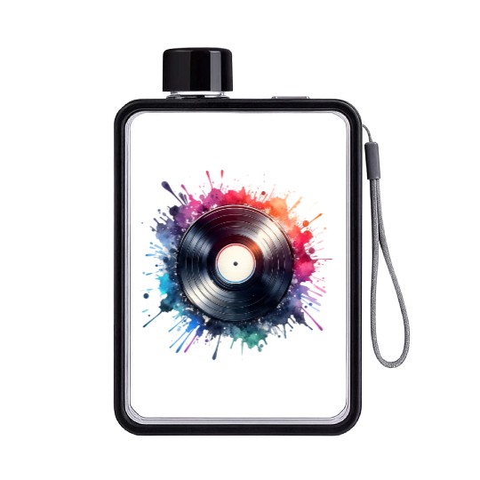 Colorful retro vinyl record Flat Water Bottles