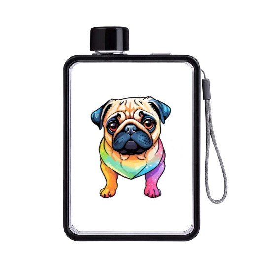 Pug Watercolor Flat Water Bottles