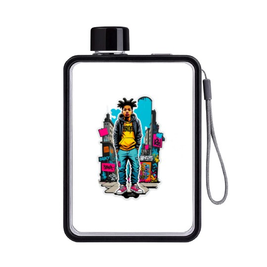 Urban Graffiti Portrait of Youth Flat Water Bottles