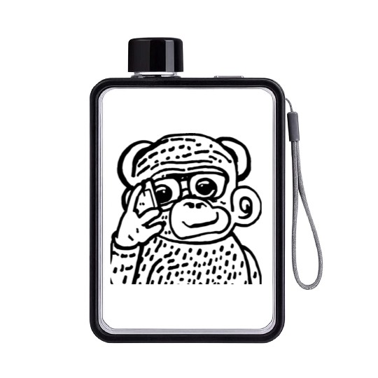 Anime-Style Monkey with Smartphone Flat Water Bottles