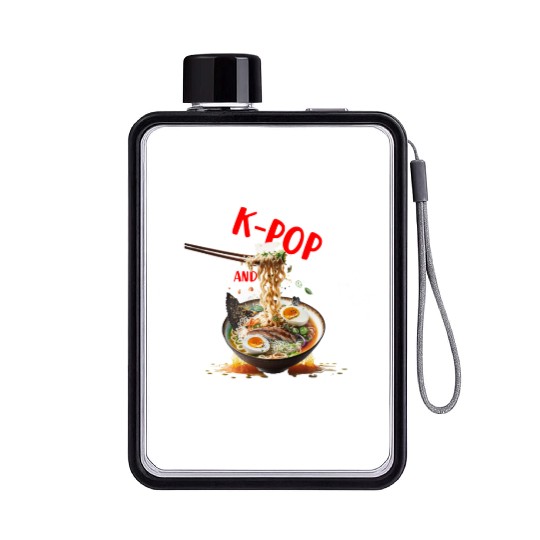 Powered by K pop and Ramen Japanees foods Lover Flat Water Bottles