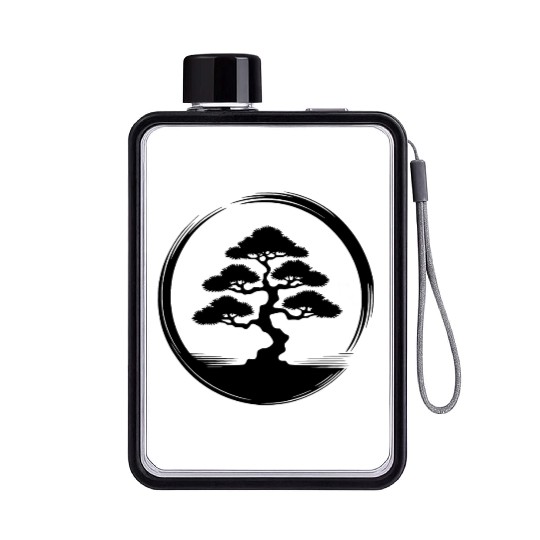 Japanese Garden Art Bonsai Tree Circle Flat Water Bottles