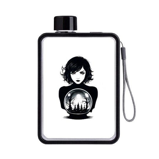 Witchy Woman Gazing into a Crystal Ball Flat Water Bottles