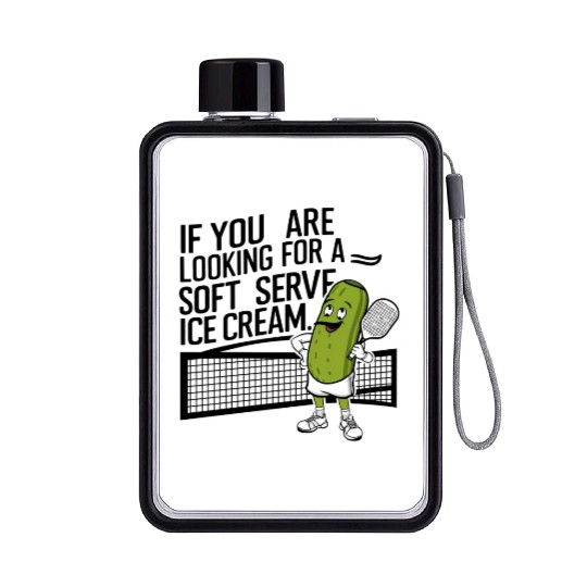 pickle character plays tennis Flat Water Bottles