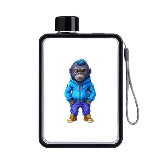 Illustration of a hip-hop chibi gorilla. Flat Water Bottles