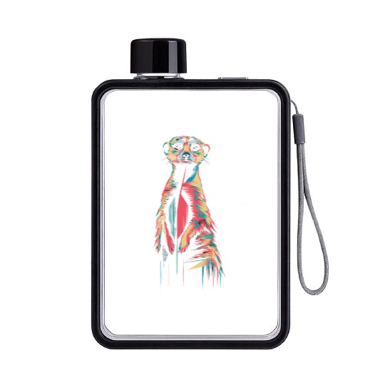 Vibrant Meerkat Illustration Neon Colors Flat Water Bottles