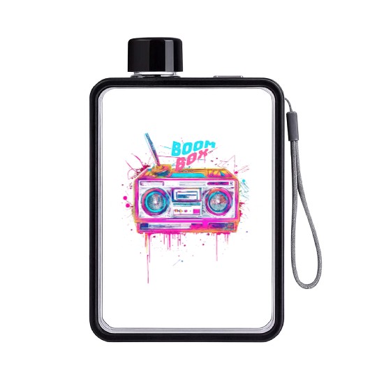 boombox 80s music Flat Water Bottles