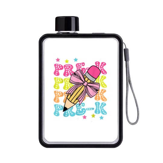 Pre K Teacher Pencil Coquette Bow Back To School K Flat Water Bottles