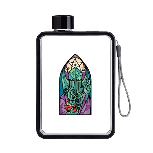 Cthulhu Church Stained Glass Cosmic Horror Funny Flat Water Bottles