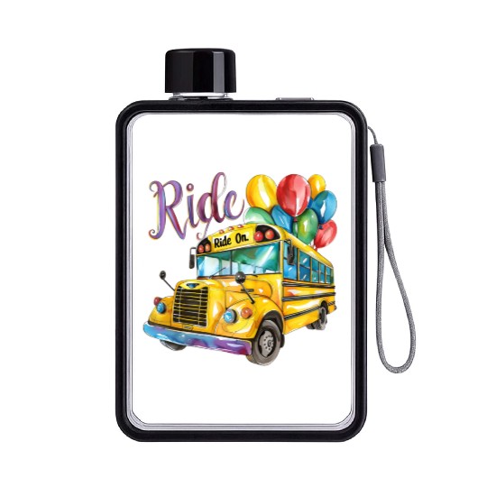 "Back-to-School Ride: Colorful School Bus" Flat Water Bottles