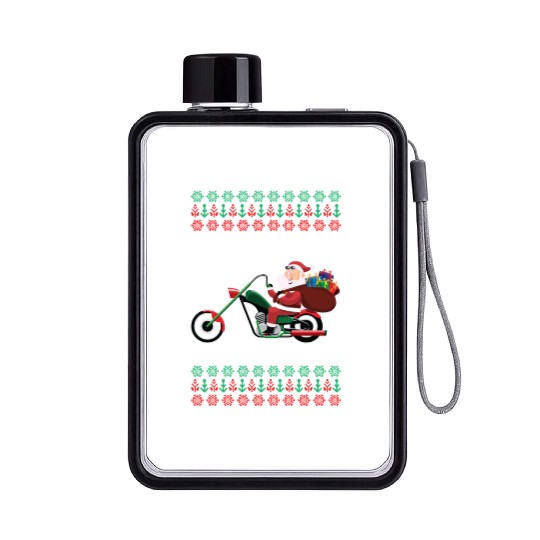 Santa Claus Motorcycle Ugly Christmas Sweater Xmas Flat Water Bottles