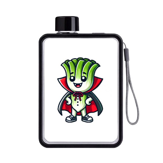 Cute Halloween Leek Vampire Cartoon Green Flat Water Bottles