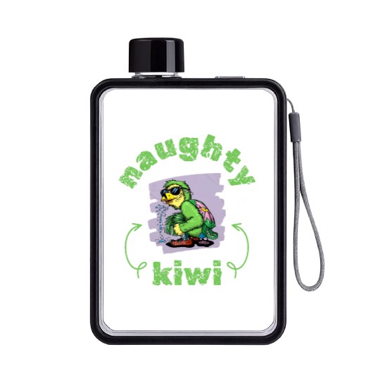 Funny naughty green kiwi bird Flat Water Bottles