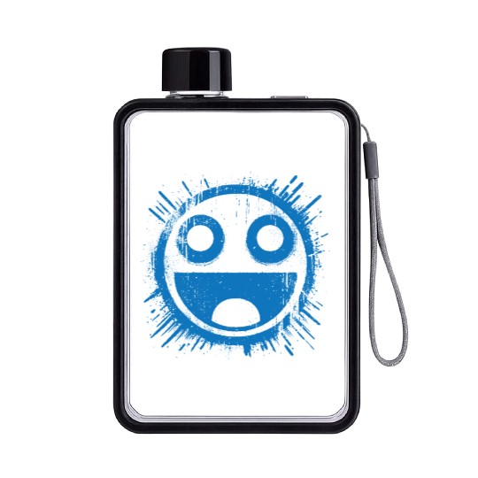 Blue Joyful Face Flat Water Bottles