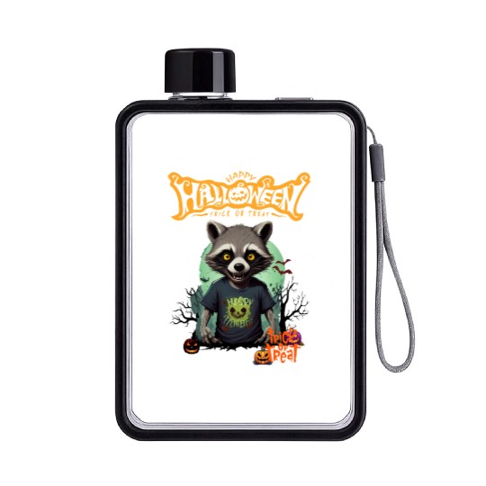 Trick or Treat Raccoon Flat Water Bottles