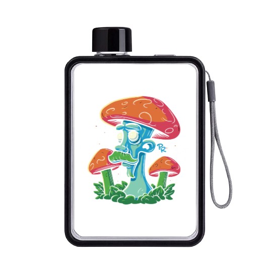 Mushroom Moustache Man – Trippy Fungi Art Flat Water Bottles