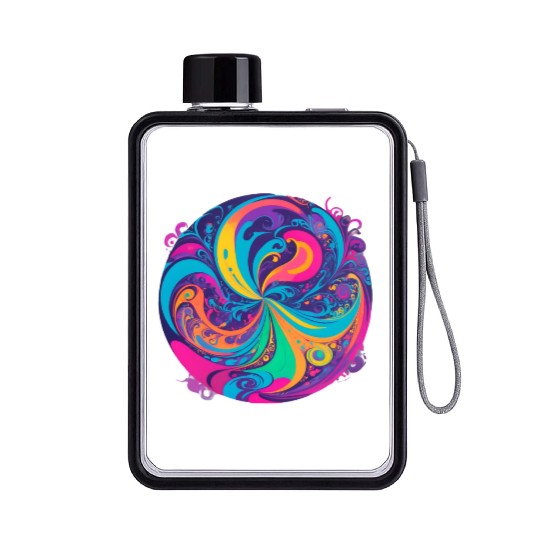 Color Swirl of Psychedelic Motion and Energy Flat Water Bottles