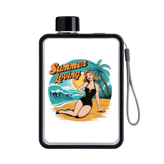 Retro Summer Loving Beach Vibes for a Beach Lover Flat Water Bottles