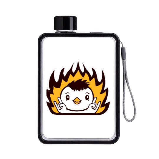 Fire Heavy Metal Duck Bird Chick Rock Hand Gesture Flat Water Bottles