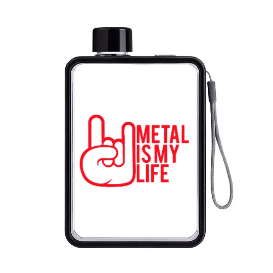 Heavy Metal Is My Life Hard Rock Music Text Quote Flat Water Bottles