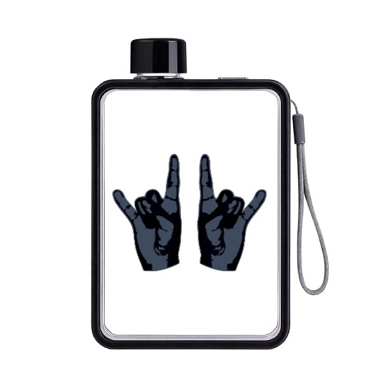 Heavy Metal Fun Hard Rock Music Horns Hand Gesture Flat Water Bottles