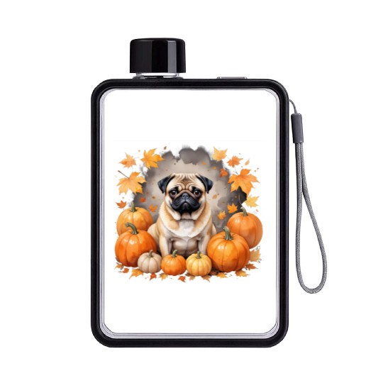 Pug Pumpkin Thanksgiving Fall Halloween Dog Lover Flat Water Bottles