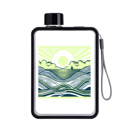 Ocean Sunrise Retro Wave Sailing Flat Water Bottles