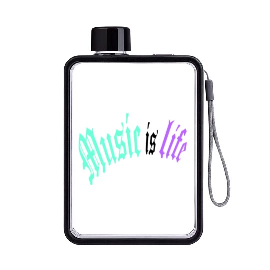 Music Is My Life Party Club Concert Sound Love Flat Water Bottles