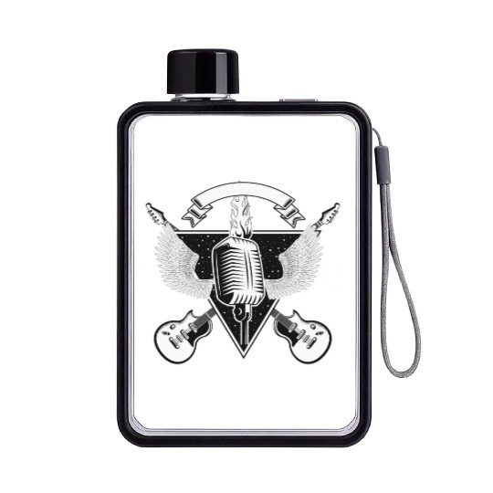 Rock and Roll vintage guitar and microphone Retro Flat Water Bottles