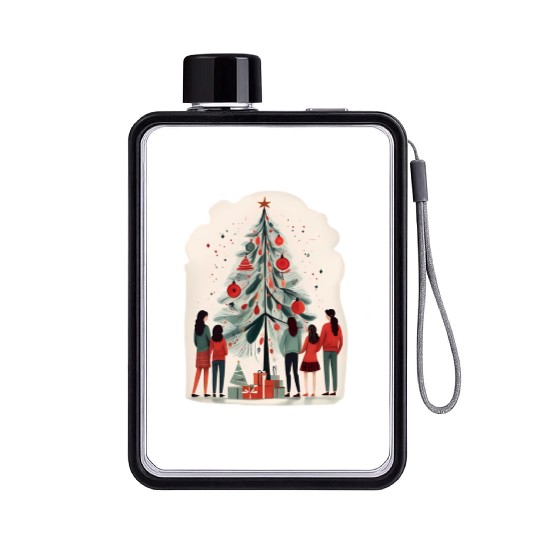 Joyful Family Christmas Celebration Flat Water Bottles