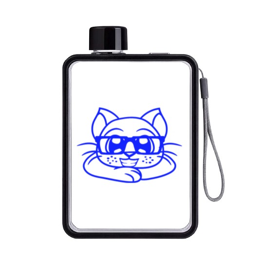 Nerd Cat Horn-rimmed Glasses Geek Smart Kitten Fun Flat Water Bottles