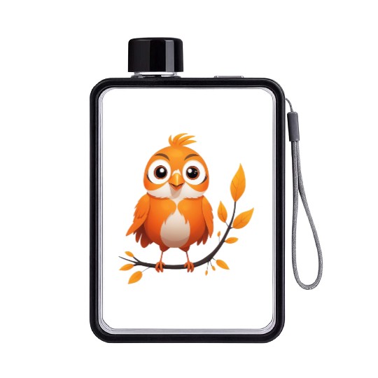 Orange Little Bird - Elegant Bird Design on Branch Flat Water Bottles