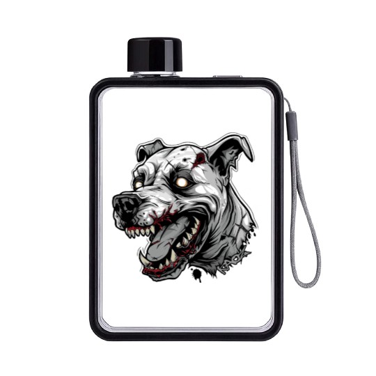 White Zombie Dog Head Flat Water Bottles