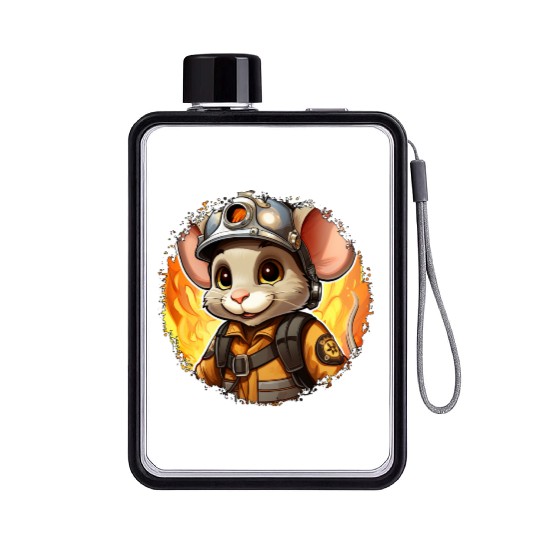 Mouse Firefighter Flat Water Bottles