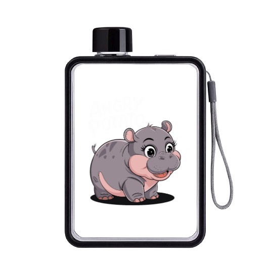 Moo Deng Angry Potato Hippo Fun Flat Water Bottles