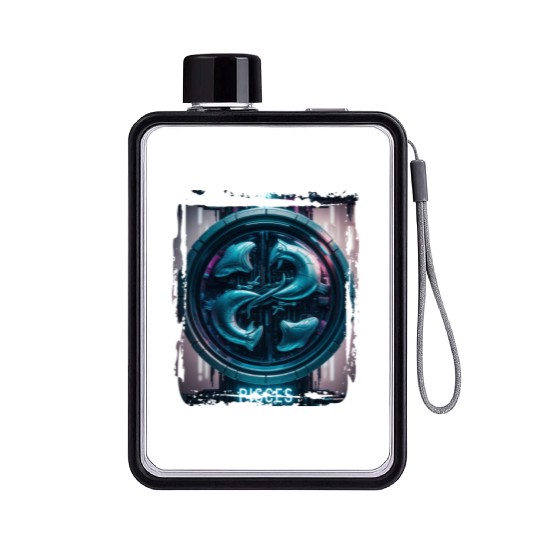 Zodiac sign Pisces in cyberpunk era Future Flat Water Bottles