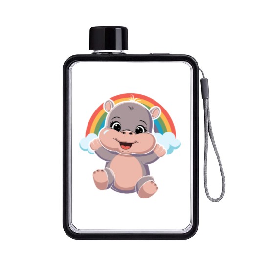 Happy Hippo with Rainbow Smiles Flat Water Bottles
