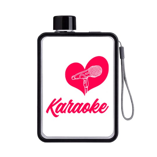 I Love Karaoke Microphone Heart Flat Water Bottles