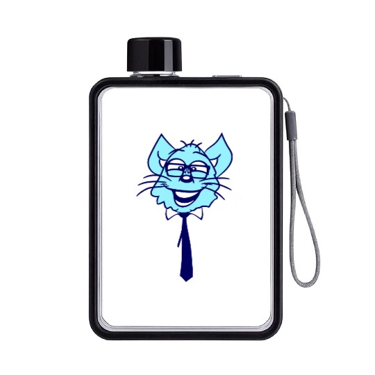 Nerd Cat Horn-rimmed Glasses Geek Smart Kitten Fun Flat Water Bottles