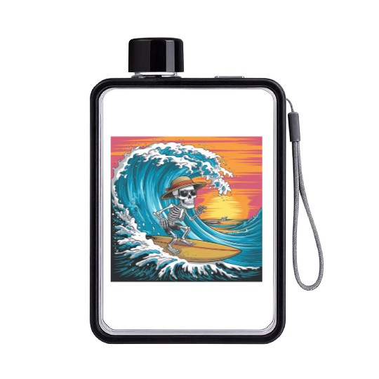 Surfing Skeleton Vibes Surfing Lifestyle Retro Flat Water Bottles